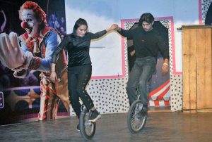 Artists perform their skills during a cultural festival at the Sargodha Arts Council.