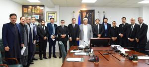 Chairman FBR Rashid Mahmood Langrial in a group photo with the representatives of the Pakistan Tax Bar Association here at FBR Headquarters