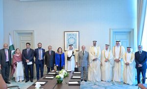 Deputy Prime Minister and Minister of State for Defence Affairs of the State of Qatar, Sheikh Saoud bin Abdulrahman bin Hassan bin Ali Al Thani calls on Prime Minister Muhammad Shehbaz Sharif.