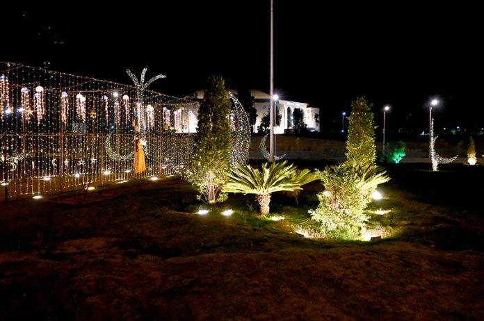 The greenbelt of Jinnah underpass is beautifully decorated with colorful lights during the holy month of Ramazan