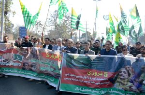 Commissioner Faisalabad Raja Jahangir Anwar is addressing a seminar to mark solidarity with people of Indian Illegally Occupied Jammu and Kashmir (IIOJK) on the occasion of Kashmir Solidarity Day at TMA.