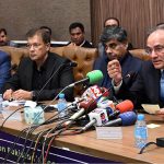 Federal Minister for Finance and Revenue, Senator Muhammad Aurangzeb addressing a Pakistan’s Economic Growth and Stability program at the FPCCI at Canal road
