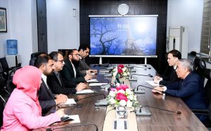Federal Minister for Energy (Power Division), Sardar Awais Ahmed Khan Leghari in a meeting with Mr. Atadjan Movlamov, Ambassador of Turkmenistan to Pakistan.
