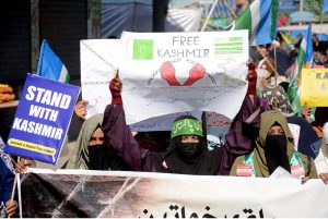 Commissioner Faisalabad Raja Jahangir Anwar is addressing a seminar to mark solidarity with people of Indian Illegally Occupied Jammu and Kashmir (IIOJK) on the occasion of Kashmir Solidarity Day at TMA.
