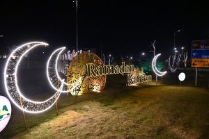 The greenbelt of Jinnah underpass is beautifully decorated with colorful lights during the holy month of Ramazan