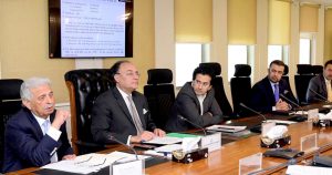 Federal Minister for Finance and Revenue Senator Muhammad Aurangzeb chairing a meeting of the Economic Coordination Committee (ECC) of the Cabinet at the Finance Division.