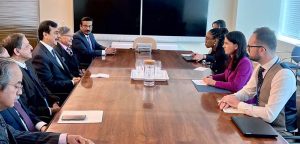 Pakistani Parliamentary Delegation led by Chairman Senate, Syed Yousaf Raza Gilani, in a meeting with President of the General Assembly, H.E. Ms. Annalena Baerbock, during the 2026 IPU Parliamentary Hearing at the UN Headquarters.