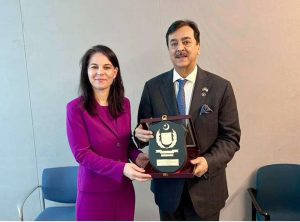 Pakistani Parliamentary Delegation led by Chairman Senate, Syed Yousaf Raza Gilani, in a meeting with President of the General Assembly, H.E. Ms. Annalena Baerbock, during the 2026 IPU Parliamentary Hearing at the UN Headquarters.