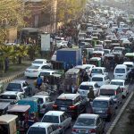 A massive traffic jam at Ravi road near Greater Iqbal park due to the Basant Festival in the Provincial Capital.