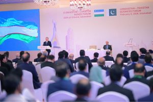 President of Uzbekistan Shavkat Mirziyoyev addresses Pakistan Uzbekistan Business Forum