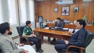 Consul General of Pakistan in Dubai, Hussain Muhammad, meets with Syed Abu Huraira Shah, a talented young Pakistani international Taekwondo athlete who has represented Pakistan at various competitions.