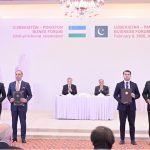Prime Minister Muhammad Shehbaz Sharif and President of Uzbekistan Shavkat Mirziyoyev witnessing the MoUs exchange between Pakistan and Uzbek businesses