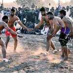 Yazman and Bahawalpur players compete in a Kabaddi match at the TDCP 21st International Cholistan Desert Rally 2026 at Dilwash Stadium