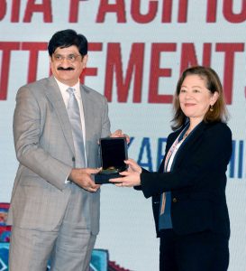 Sindh Chief Minister Syed Murad Ali Shah addresses the concluding session of the Asia-Pacific Shelter & Settlements Forum 2026 at a local hotel.