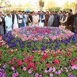 Special Assistant to Chief Minister Sindh Khair Muhammad Sheikh along with Mayor Municipal Corporation Larkana Adv Anwar Ali Luhur and others visit flowers show after inauguration at Jinnah Bagh