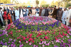 Special Assistant to Chief Minister Sindh Khair Muhammad Sheikh along with Mayor Municipal Corporation Larkana Adv Anwar Ali Luhur and others visit flowers show after inauguration at Jinnah Bagh