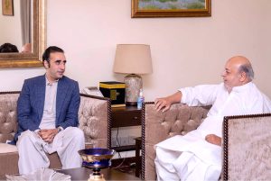 Chairman Pakistan People’s Party Bilawal Bhutto Zardari meeting with Nawab Amir Bakhsh Khan Bhutto, son of former Sindh Chief Minister Late Sardar Mumtaz Ali Khan Bhutto at Naudero House