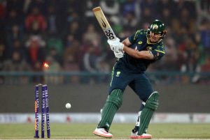 Australia's batter Matthew Renshaw bowled out by Shaheen Afridi during the third Twenty20 international cricket match between Pakistan and Australia at the Gaddafi Stadium