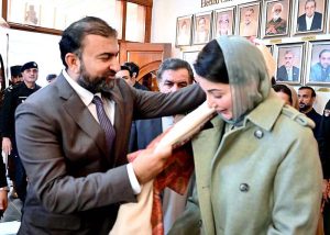 Balochistan Chief Minister Mir Sarfraz Bugti see off Punjab Chief Minister Maryam Nawaz at the conclusion of her official visit to Quetta.