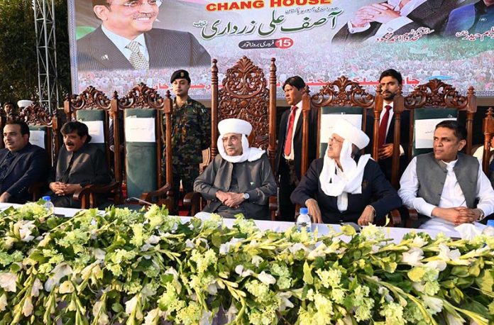 President Asif Ali Zardari at a public gathering at Nawazabad during his visit to South Punjab