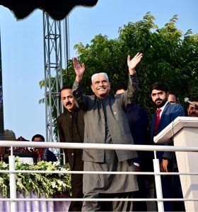 President Asif Ali Zardari at a public gathering at Nawazabad during his visit to South Punjab