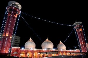 A view of the illuminated New Memon Masjid after the moon of the holy month of Ramazan sighted