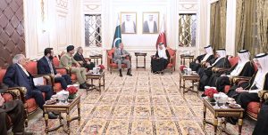Prime Minister Muhammad Shehbaz Sharif meets with the Prime Minister and Minister for Foreign Affairs of Qatar, Sheikh Mohammed bin Abdulrahman bin Jassim Al Thani.