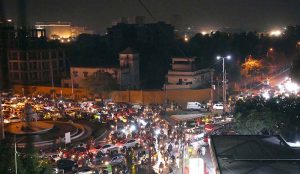 A view of massive traffic jam near Governor House.