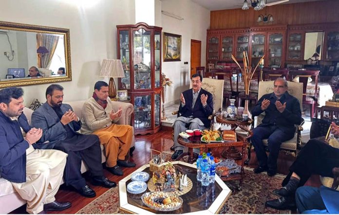 Chairman Senate Syed Yousuf Raza Gillani offers fateha on the sad demise of the mother of Faisal Nisar, MD Utility Stores, and Amir Nisar, Federal Government Inspector of Railways