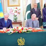 Prime Minister Muhammad Shehbaz Sharif and President of Kazakhstan Kassym-Jomart Tokayev signing the Joint Declaration on Strategic Partnership between Pakistan and Kazakhstan