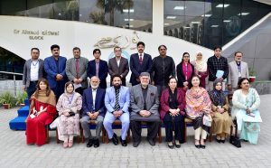 Federal Minister (PA&SS), Syed Imran Ahmed Shah, in a group photo with Member Science, Dr. Shakeel Abbas Rofi and other officials from PAEC, NORI and PBM at Atomic Energy Cancer Hospital (AECH), NORI