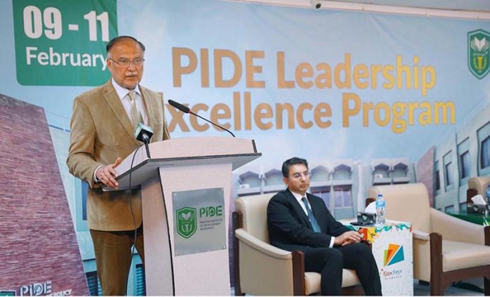 Federal Minister for Planning, Development and Special Initiatives Ahsan Iqbal, addressing the closing ceremony of the three-day Leadership Excellence Workshop organized by the Pakistan Institute of Development Economics (PIDE)