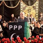 President Asif Ali Zardari addresses a public gathering at the residence of President PPP South Punjab Makhdoom Ahmed Mahmood