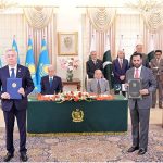 Prime Minister Muhammad Shehbaz Sharif and President of Kazakhstan Kassym-Jomart Tokayev witnessing the exchange of MOUs between Pakistan and Kazakhstan