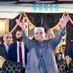 President Asif Ali Zardari addresses a public gathering at the residence of President PPP South Punjab Makhdoom Ahmed Mahmood