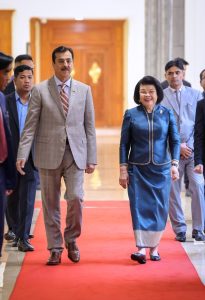Chairman Senate Of Pakistan, Syed Yousuf Raza Gilani in a meeting with Samdech Maha Rathsapheathika Thipadei Khuon Sudary, President of the National Assembly of the Kingdom Of Cambodia.