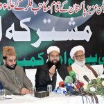 Chairman Pakistan Ulema Council Hafiz Muhammad Tahir Ashrafi addresses a special gathering of religious leaders at Faletti’s hotel