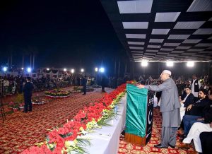 President Asif Ali Zardari addresses a public gathering at the residence of President PPP South Punjab Makhdoom Ahmed Mahmood