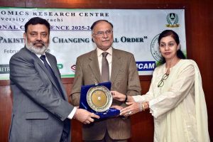 Federal Minister for Planning, Development, and Special Initiatives, Professor Ahsan Iqbal, speaking as a Chief Guest of the International Conference on “Sustainable & Resilient Pakistan in a Changing Global Order” at the Applied Economics Research Center (AERC) University of Karachi.