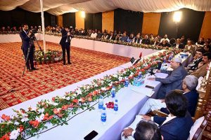 President Asif Ali Zardari addresses a public gathering at the residence of President PPP South Punjab Makhdoom Ahmed Mahmood