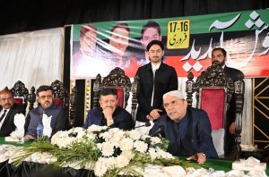 President Asif Ali Zardari addressing a public gathering at the residence of former Minister of State, Nawab Shehryar Ali Khan.