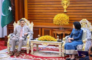 Chairman Senate Of Pakistan, Syed Yousuf Raza Gilani in a meeting with Samdech Maha Rathsapheathika Thipadei Khuon Sudary, President of the National Assembly of the Kingdom Of Cambodia.