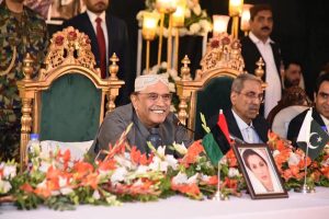 President Asif Ali Zardari meeting PPP leadership from South Punjab, at the residence of President PPP South Punjab Makhdoom Ahmed Mahmood