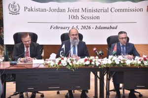Federal Minister for Commerce Jam Kamal Khan and Jordan's Minister for Industry, Trade and Supply Engr. Yarub Quda co-chair the 10th session of the Joint Ministerial Commission between Pakistan and Jordan.