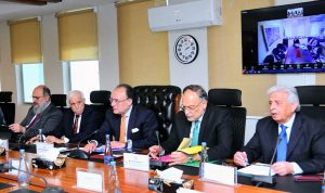 Federal Minister for Finance and Revenue, Senator Muhammad Aurangzeb, chairs a meeting of the Economic Coordination Committee (ECC) of the Cabinet at the Finance Division.