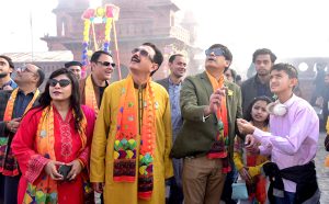 Female teachers participating in the Basant Festival organized by Punjab University College of Art and Design hold kites during the festival’s return to the provincial capital after the ban was lifted after two decades