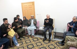 Prime Minister Muhammad Shehbaz Sharif visits the residence of Auon Abbas Shaheed, martyr of terrorist attack on Imam Bargah Khadija-ul-Kubra, and offers condolence