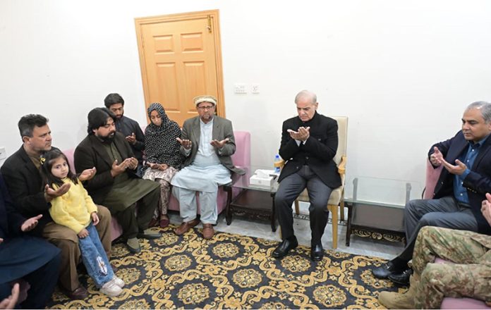 Prime Minister Muhammad Shehbaz Sharif visits the residence of Auon Abbas Shaheed, martyr of terrorist attack on Imam Bargah Khadija-ul-Kubra, and offers condolence