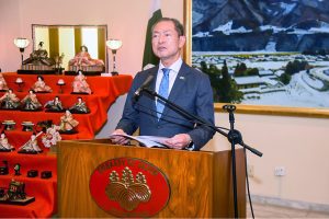 Ambassador of Japan to Pakistan, AKAMATSU Shuichi addresses during , a media networking reception hosted at his residence