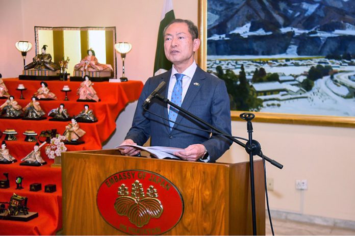Ambassador of Japan to Pakistan, AKAMATSU Shuichi addresses during , a media networking reception hosted at his residence